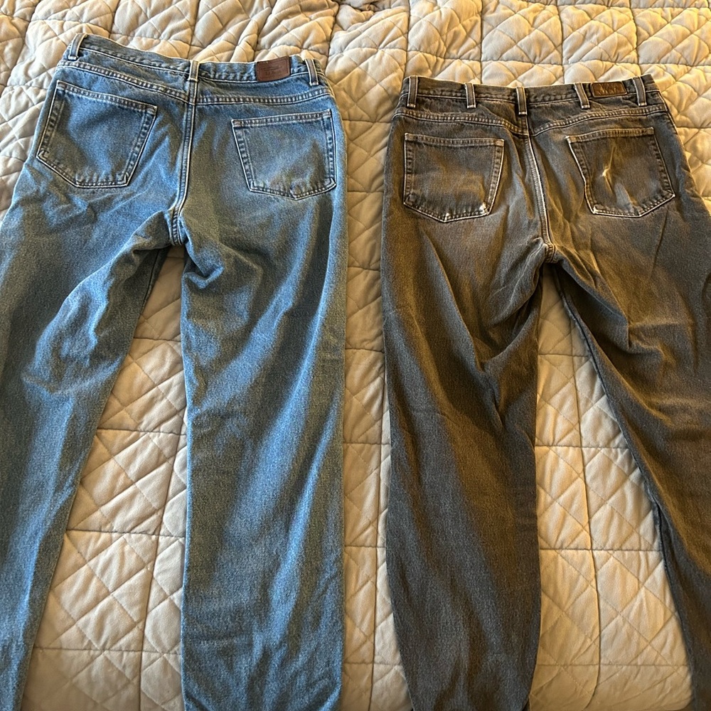 LL Bean flannel-lined jeans, two pairs